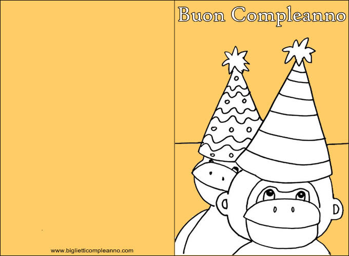 Biglietto Auguri di Compleanno da colorare, con scimmiette divertenti da Colorare
