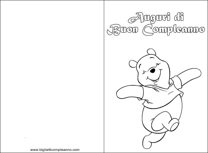 Biglietto di Compleanno da colorare, con divertente orsetto Pooh da Colorare